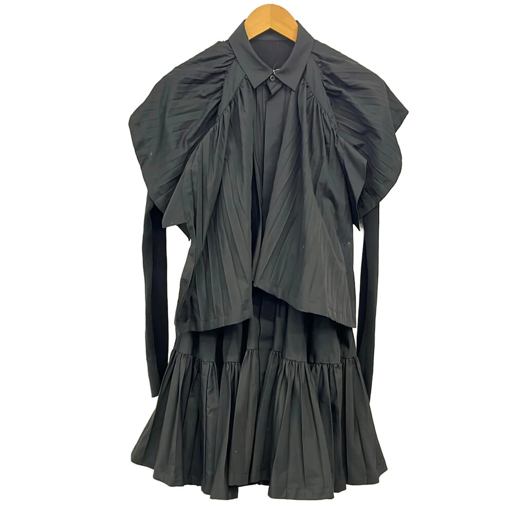 Sacai Poplin Knit Dress Black Women's #339525S62B